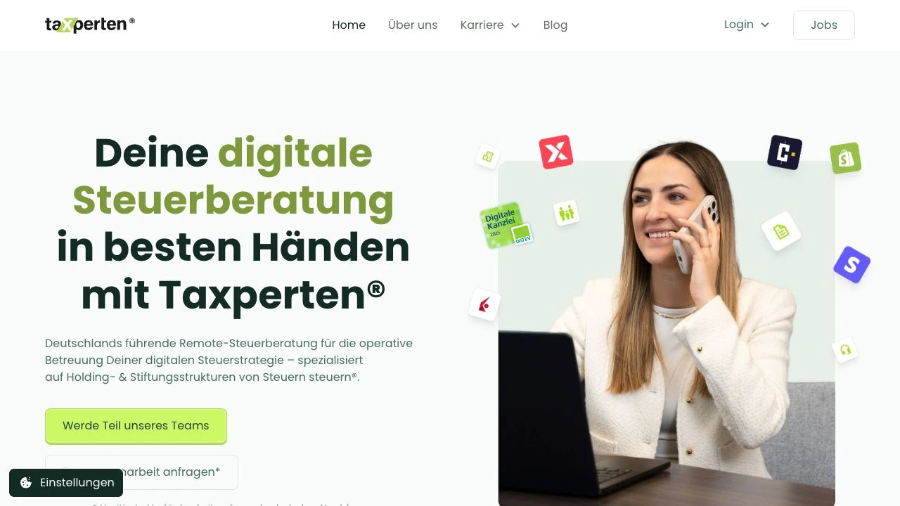 Die Taxperten-Website für digitale Steuerberatung